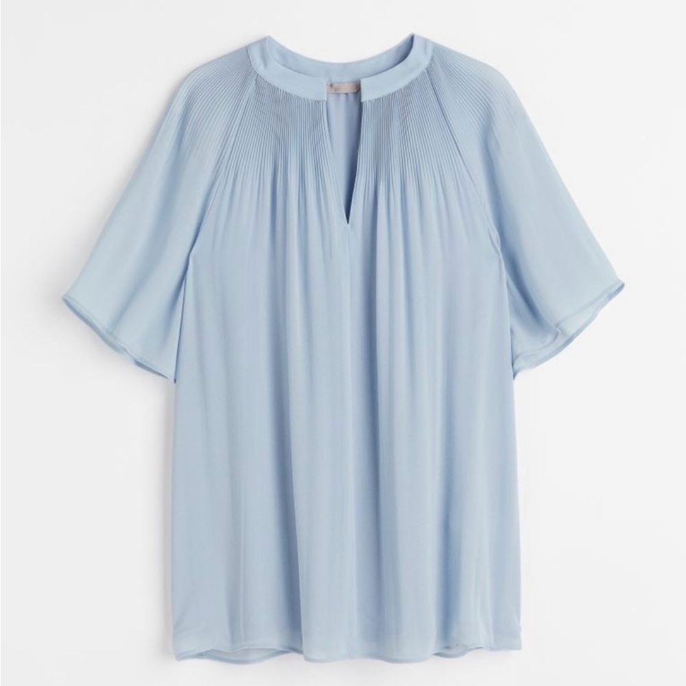 H&M Light Blue Pleated Blouse